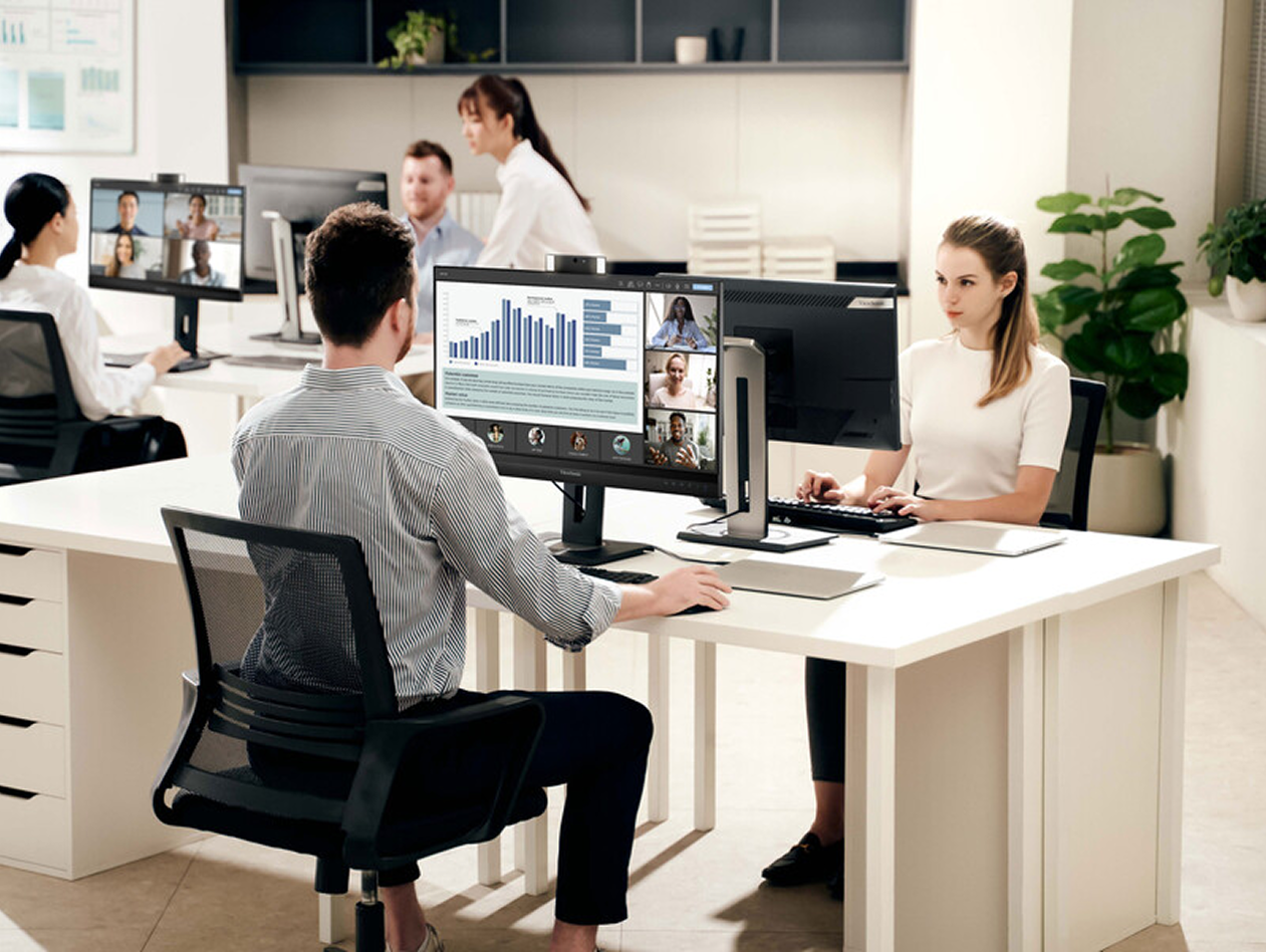 Video Conferencing Monitor in a workspace