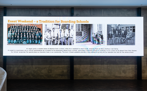Large ViewSonic LED display installed in Caulfield Grammar School’s new Senior School Teaching and Learning Building, shown in a bright, open atrium.