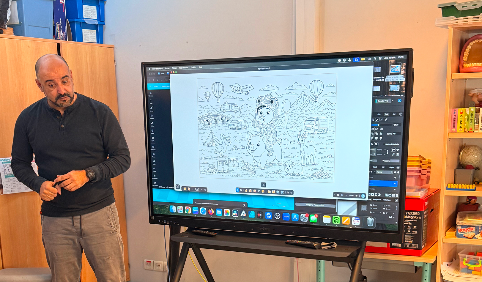 Écran numérique interactif ViewSonic utilisé par un enseignant en école primaire pour une activité pédagogique interactive.