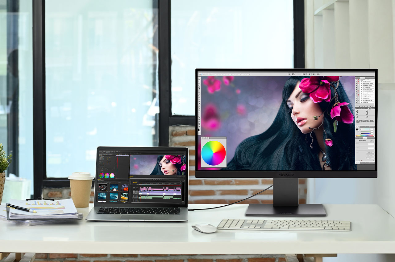 MacBook Air paired to a ViewSonic monitor.