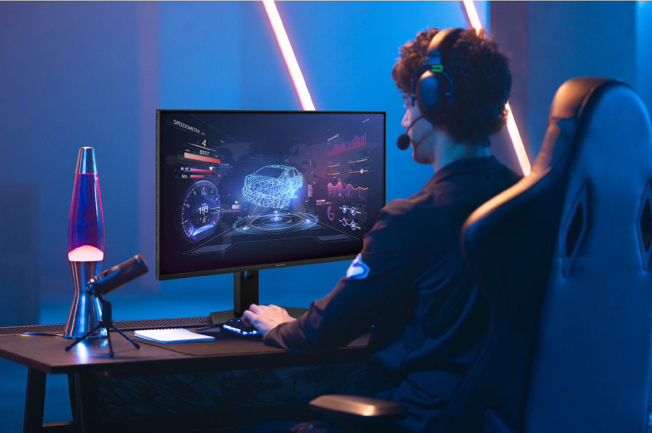 Gamer using ViewSonic monitor for gaming.
