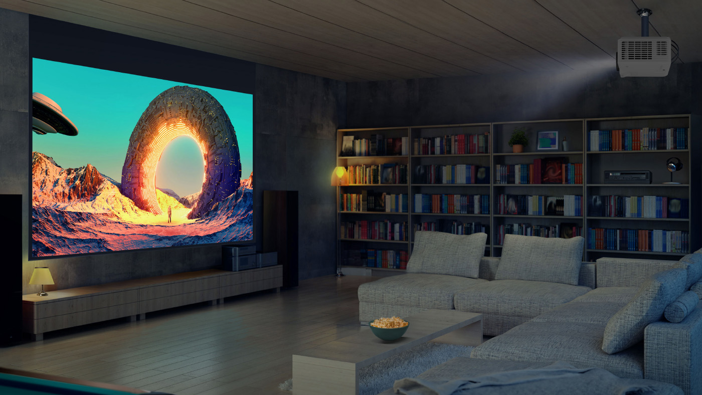 Projected image in room with ViewSonic projector.