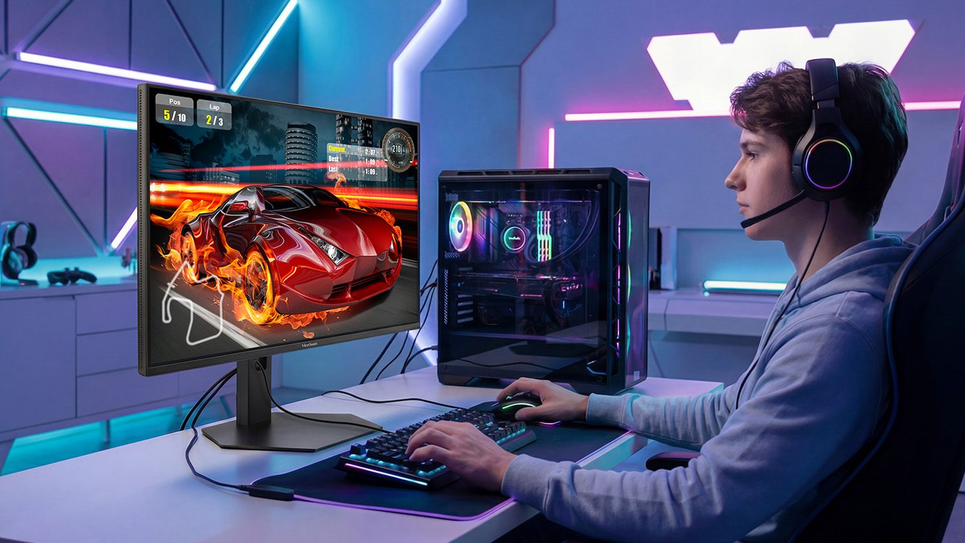 Gamer customizing racing car on ViewSonic mobile.