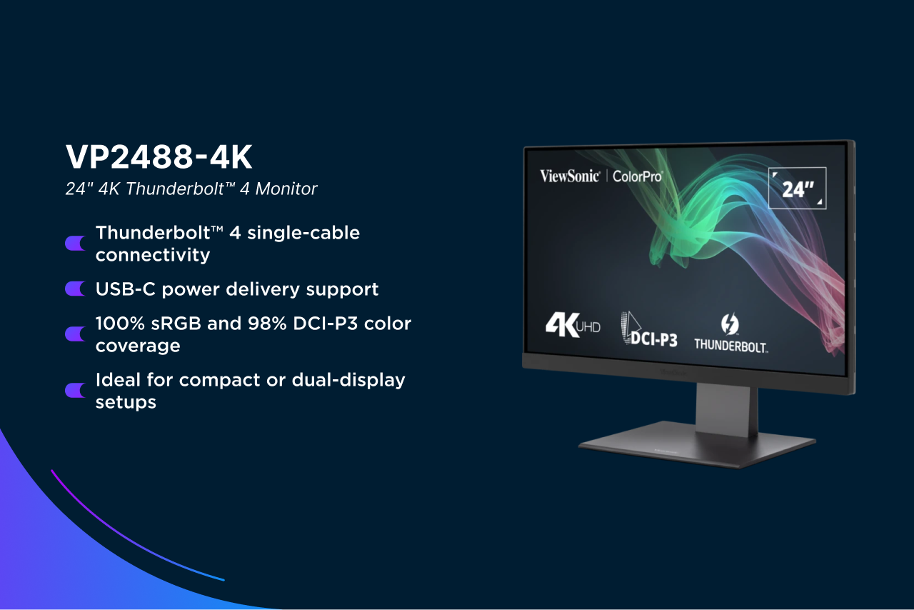 ViewSonic VP2488-4K 24-inch 4K Thunderbolt 4 monitor for compact Mac desk setup