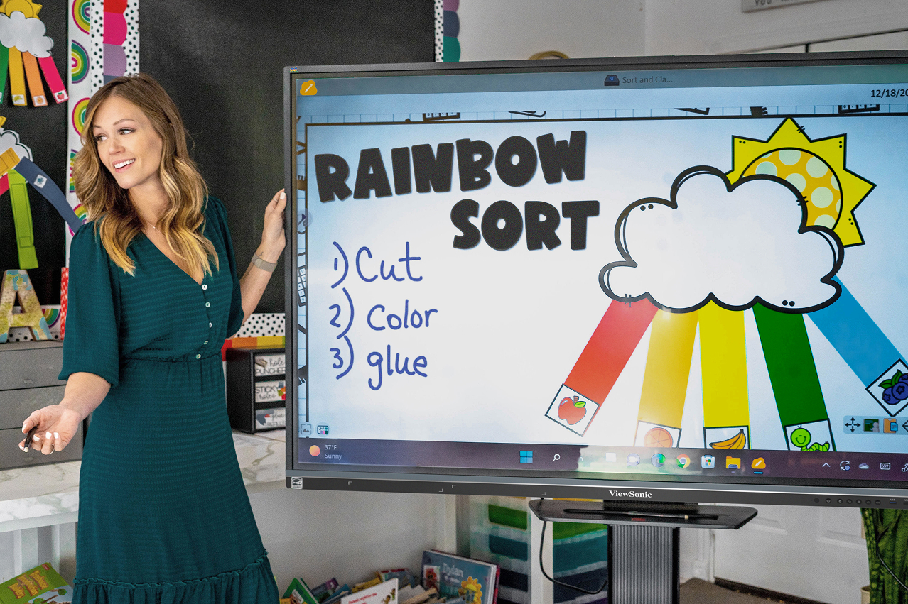 Teacher with ViewSonic interactive whiteboard.