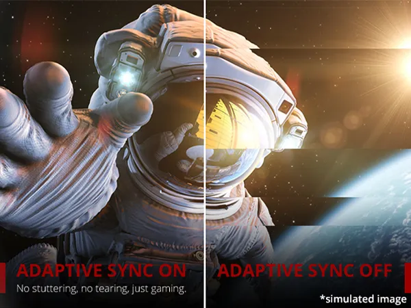 split screen image of astronaut with Adaptive Sync on and off