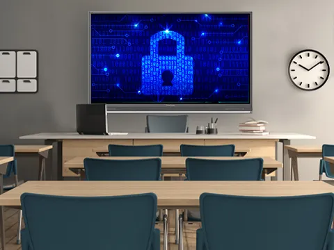 a lock icon is shown on a viewboard in a classroom