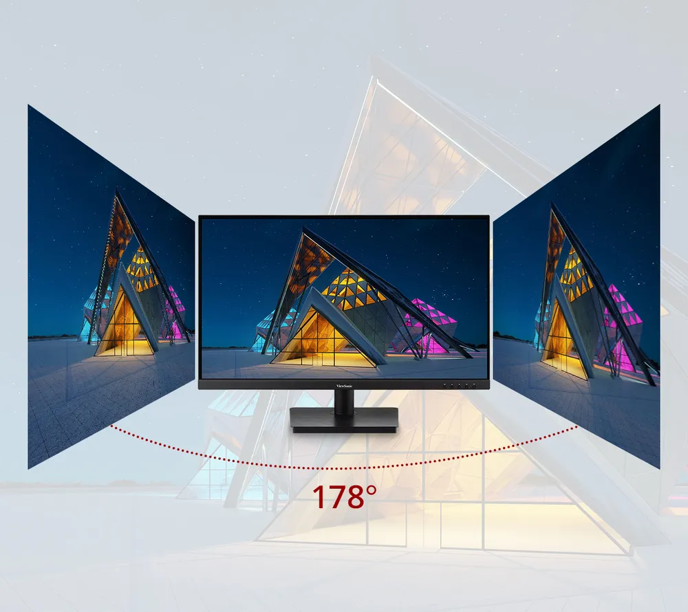 Imágenes del monitor en ángulos severos que muestran ángulos de visión de 178 grados.