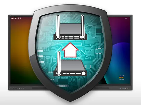 a logo of a slot-in pc on a shield in front of a viewboard display