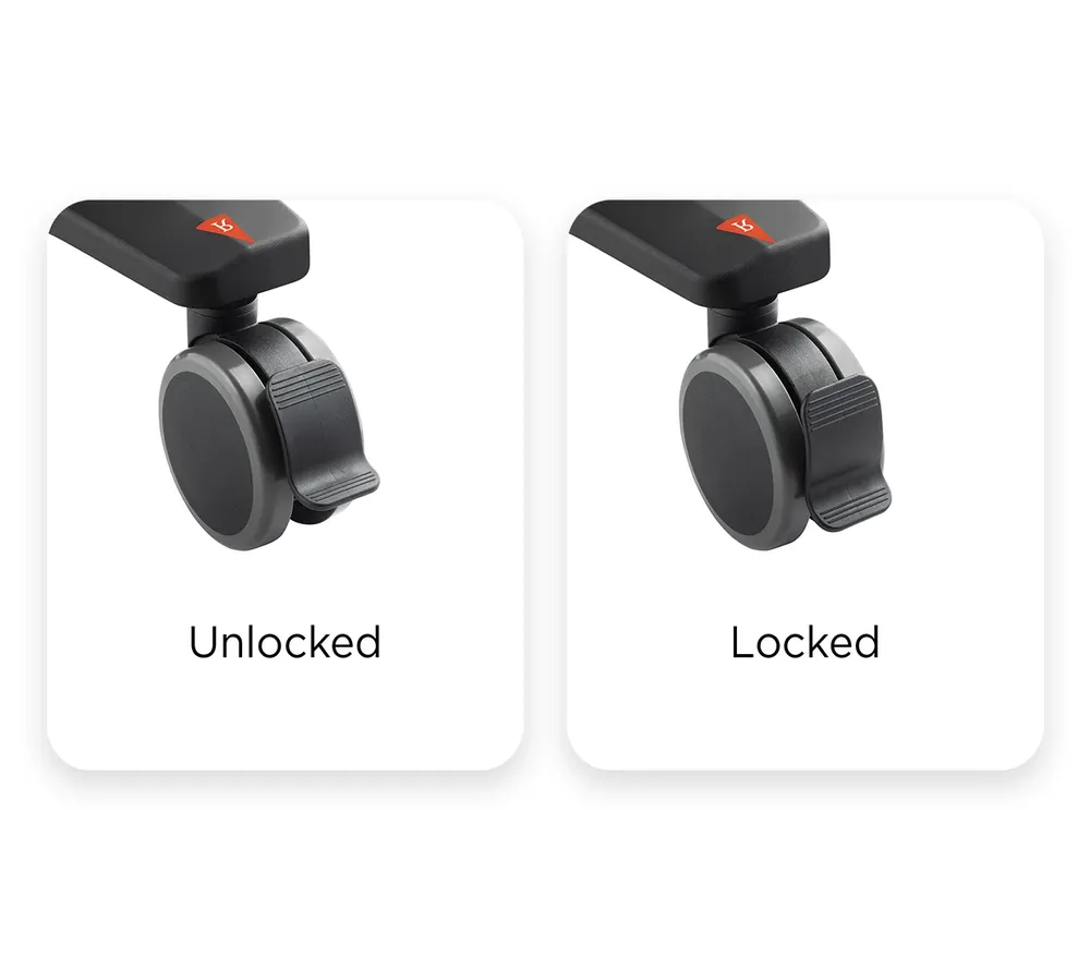 wheel tab up for unlocked, and down for locked
