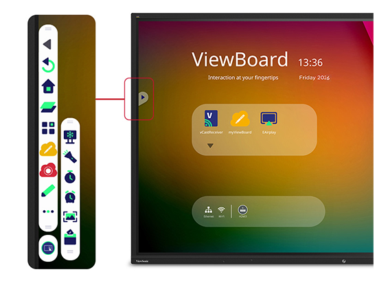 an expanded side menu on a ViewBoard display