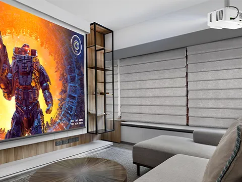 a ceiling mounted projector in a living room