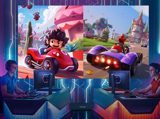 a monitor showing a video game