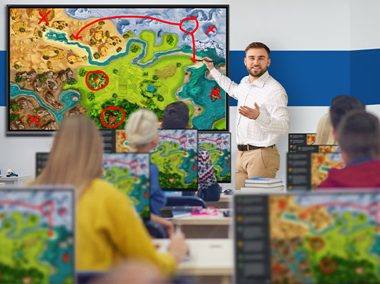 a monitor showing a video game