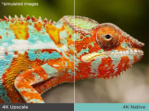 a reception desk with large format screens on the walls