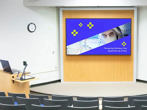 Three CDE31 displays in portrait mode hanging on a wall in a transportation hub