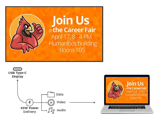 laptop with one USB-C cable going to a CDE31 display