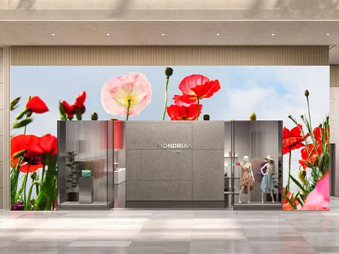 a large display in a building lobby