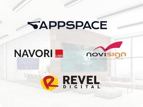 two screens on the wall of a conference room