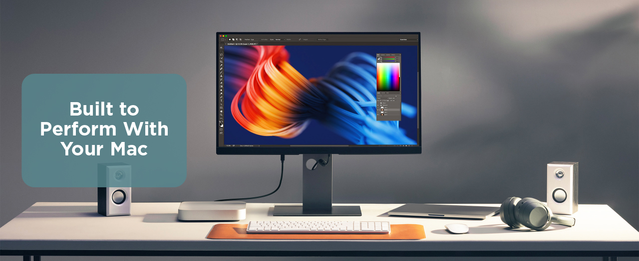 ViewSonic Mac-matched monitor sitting on a desk, hooked up to a Mac computer