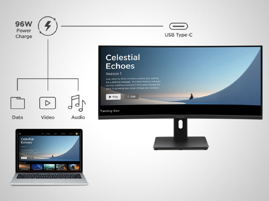a man using photo editing software on an ultrtrawide display