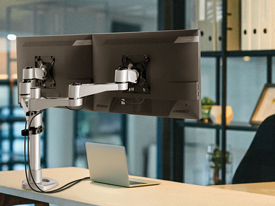 two monitors on a single two arm monitor stand