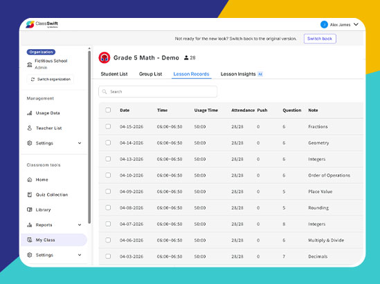 a screenshot of the classswift software showing a lesson plan creation