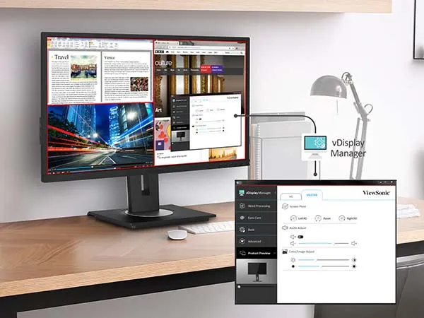 Monitor de acoplamiento USB-C ViewSonic VG2456, de 24''(23.8” visibles) con  Ethernet integrada y ergonomía avanzada