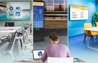 Woman in a hospital using a touch screen display as a wayfinding tool