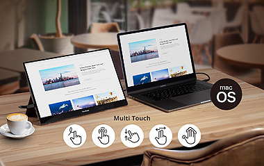 Laptop on table with ViewSonic TD1655