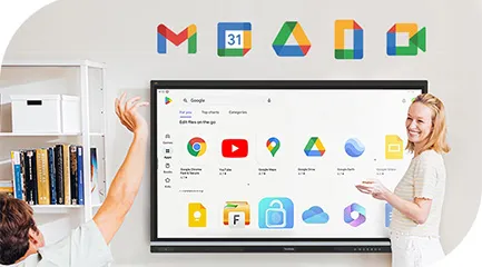 two children using a viewboard in a classroom