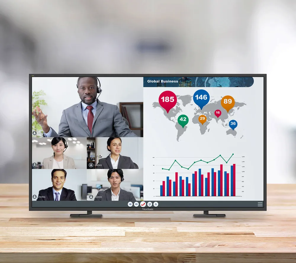 touchscreen display with a videoconference and shared infographic