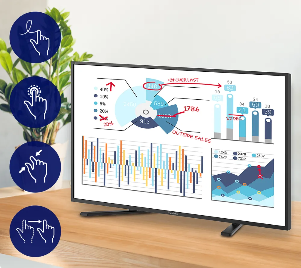 touch screen display with icons showing various touch movements