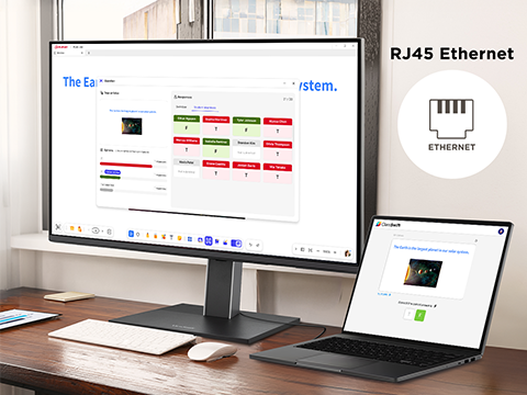 a laptop and a monitor with an RJ45 logo