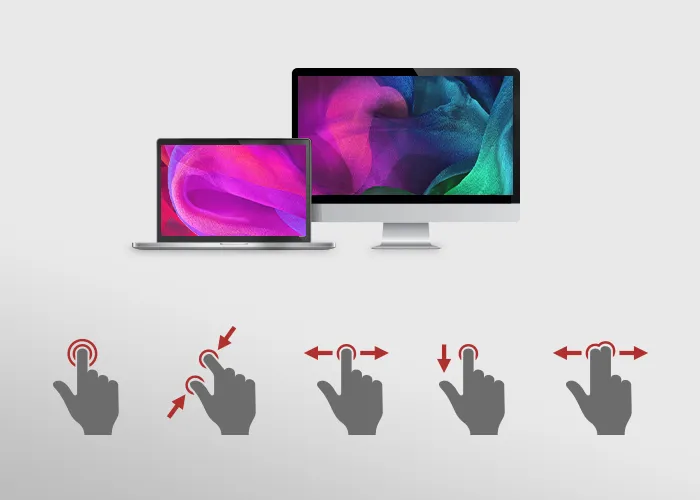 two touch displays with icons of different kind of touch movements