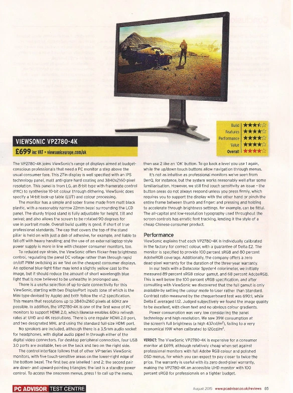 ViewSonic VP2780-4K review: 27-inch, 4K monitor for professional imaging