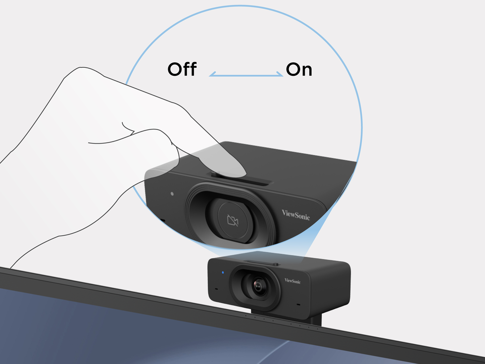 Conference camera with manual privacy cover that slides to physically block the lens when not in use.
