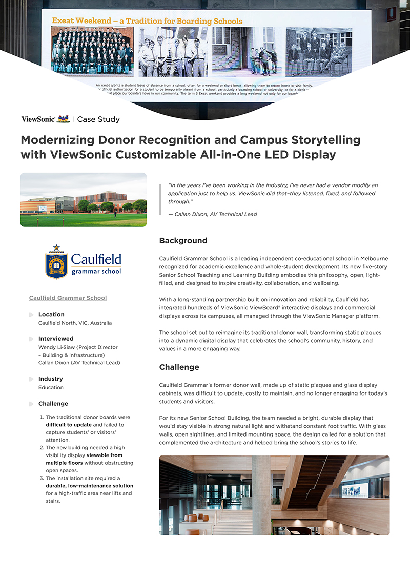LDC - Caulfield Grammar School - Case Study - ViewSonic