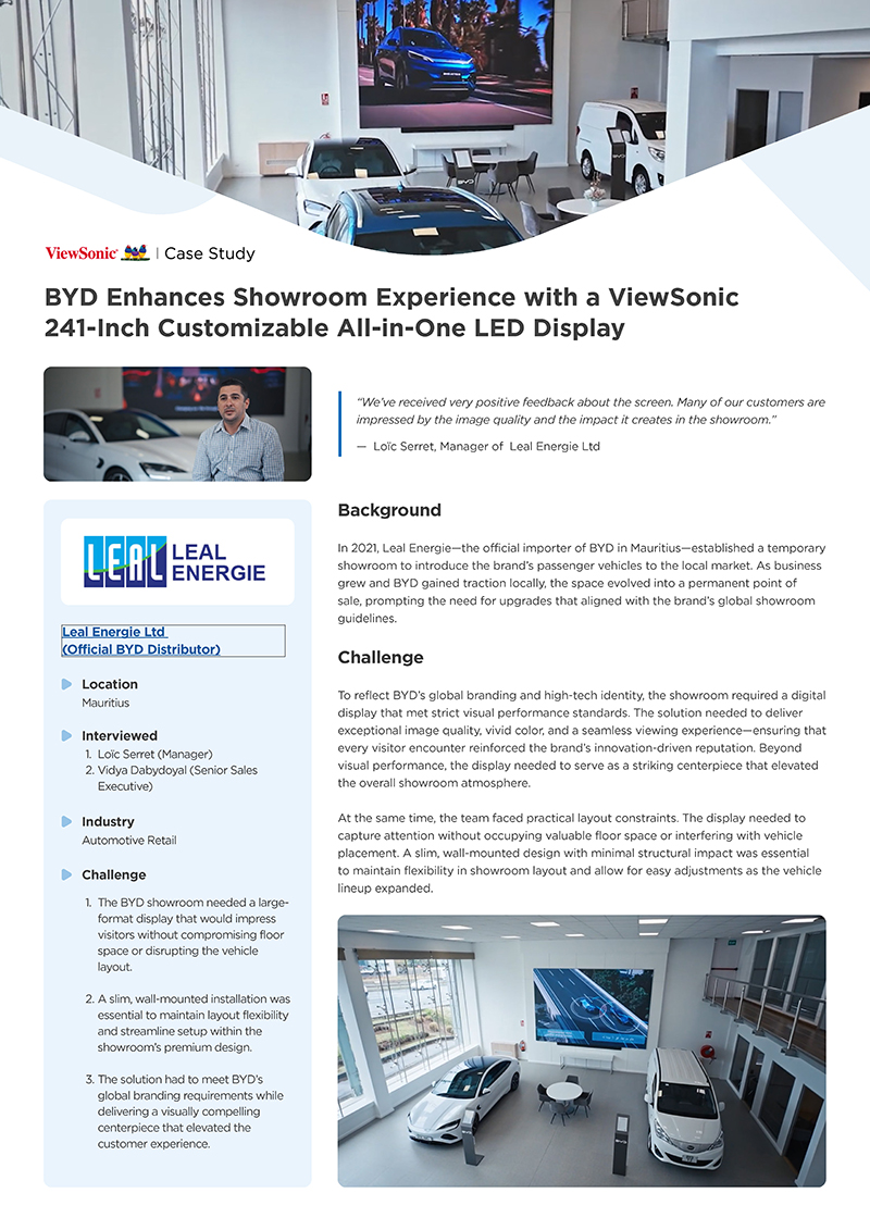 LDC - BYD Car Show Room - Case Study - ViewSonic