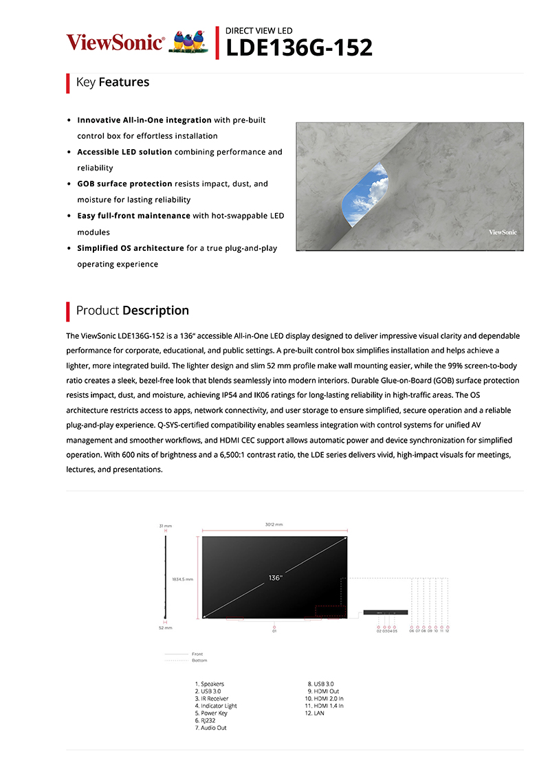 LDE136G-152 - Datasheet - ViewSonic