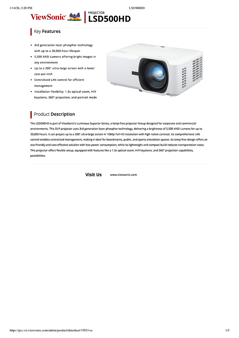 LSD500HD - Datasheet - ViewSonic