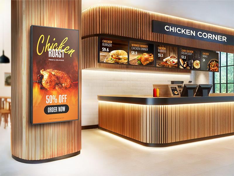 ViewSonic Commercial Displays used for reliable 24/7 digital signage in a restaurant