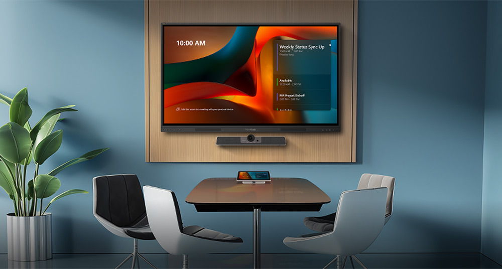 Videoconferencing setup in a modern meeting room