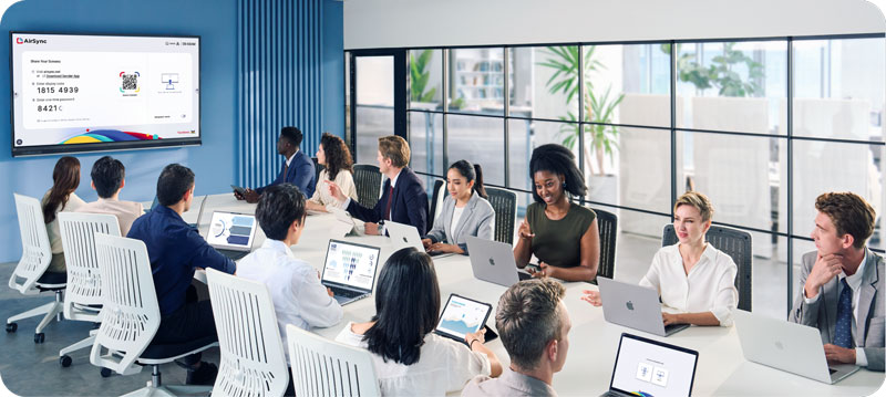  Group sharing content wirelessly during a collaborative meeting session with AirSync