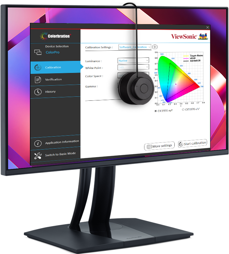 ViewSonic ColorPro VP2468A-2 monitor with hardware calibrator.​​