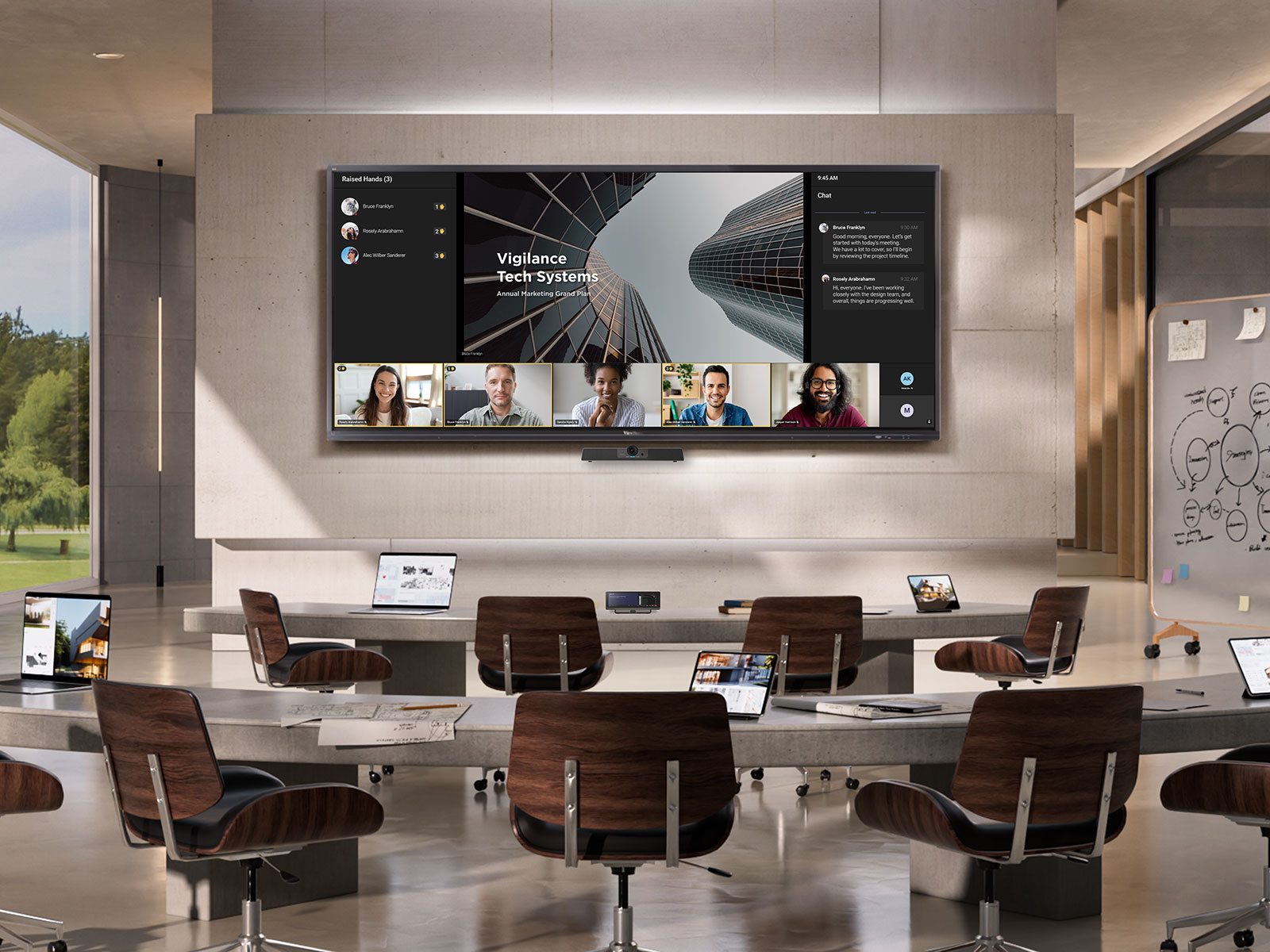 Medium-sized meeting space featuring ViewSonic presentation display and TeamJoin Products.