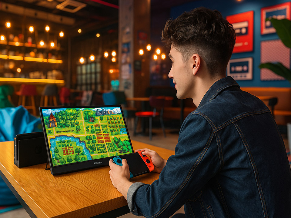 玩家在任何地方用可攜式顯示器舒適的玩遊戲。